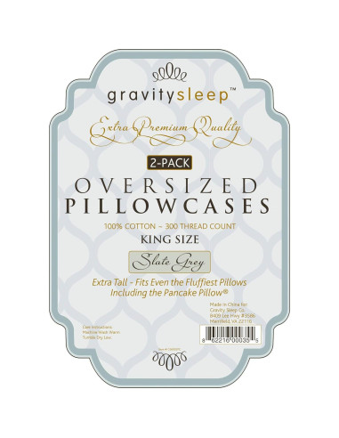 Funda de Almohada Extra Grande Gravity Sleep 100% Algodón 2-Pack Rey Gris