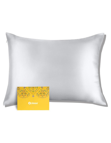 Funda de Almohada de Seda Morera J JIMOO Rey 50x90 cm Gris