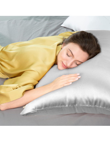 Funda de Almohada de Seda Morera J JIMOO Rey 50x90 cm Gris