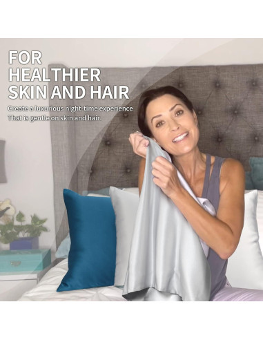 Funda de Almohada de Seda Morera J JIMOO Rey 50x90 cm Gris