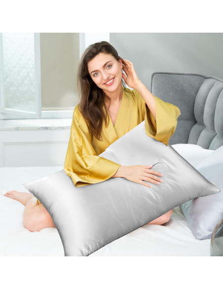 Funda de Almohada de Seda Morera J JIMOO Rey 50x90 cm Gris