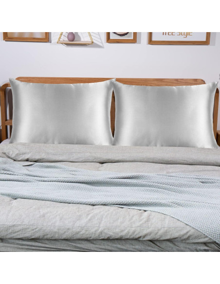 Funda de Almohada de Seda Morera J JIMOO Rey 50x90 cm Gris