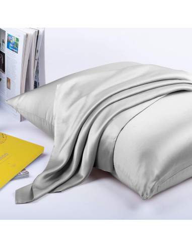 Funda de Almohada de Seda Morera J JIMOO Rey 50x90 cm Gris