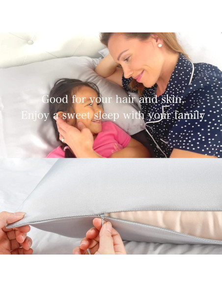 Funda de Almohada de Seda Morera J JIMOO Rey 50x90 cm Gris