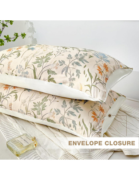 Funda de Almohada de Seda MANSPHIL Queen Floral Verde Salvia