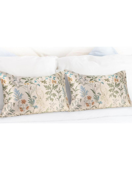 Funda de Almohada de Seda MANSPHIL Queen Floral Verde Salvia