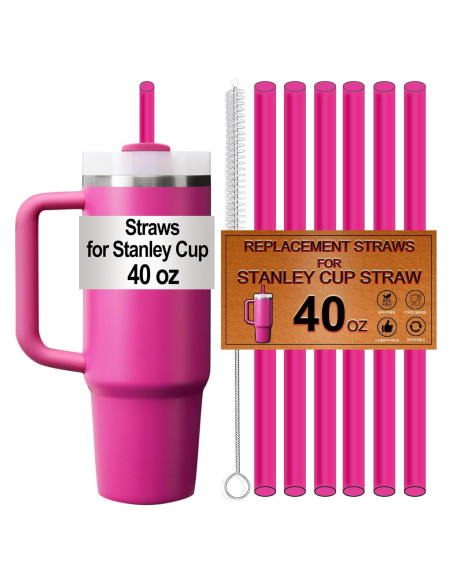Paquete de 6 Popotes Reutilizables Rosa FXTBE para Taza Stanley 40 oz