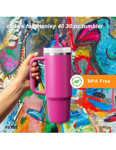 Paquete de 6 Popotes Reutilizables Rosa FXTBE para Taza Stanley 40 oz 2