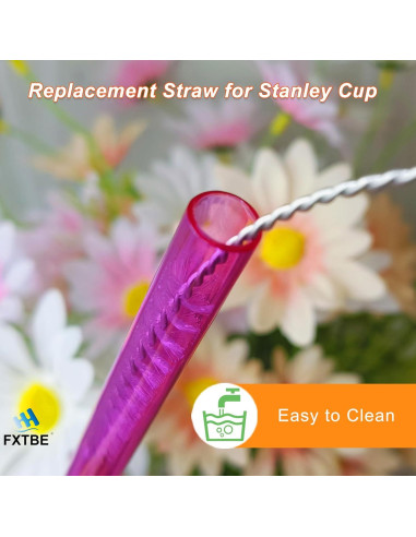 Paquete de 6 Popotes Reutilizables Rosa FXTBE para Taza Stanley 40 oz