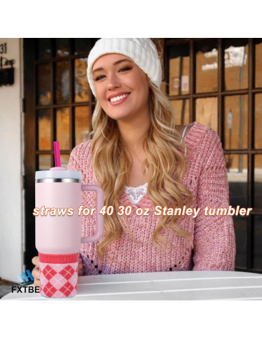 Paquete de 6 Popotes Reutilizables Rosa FXTBE para Taza Stanley 40 oz