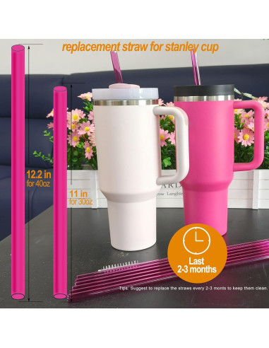 Paquete de 6 Popotes Reutilizables Rosa FXTBE para Taza Stanley 40 oz