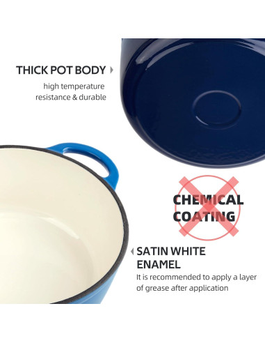 Olla de Hierro Fundido Enameleda Alathote 6L Azul Redonda