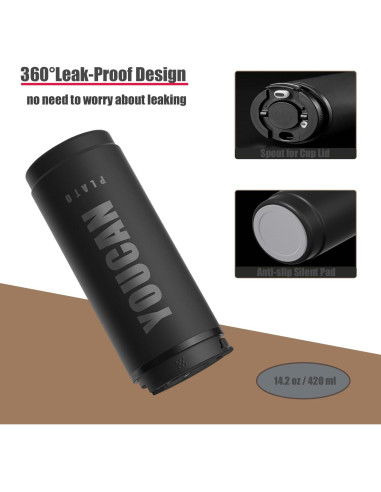 Taza de café de viaje Youcanplato 420ml acero inoxidable negra