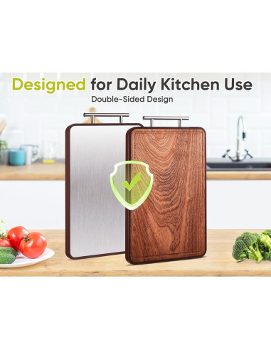 Tabla de Cortar Doble Cara Elmspvil 41.4x25.9cm Titanio y Madera