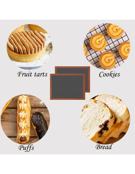 Mats de Hornear Perforados 2 PCS Silicona 30x40 cm Negro