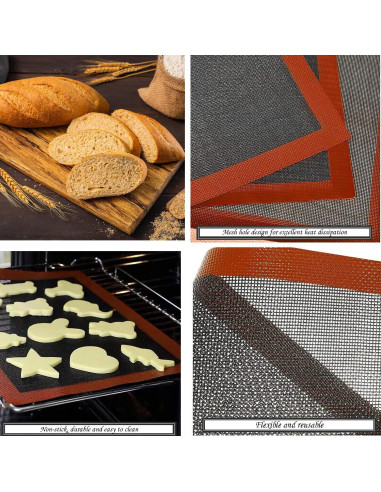 Mats de Hornear Perforados 2 PCS Silicona 30x40 cm Negro