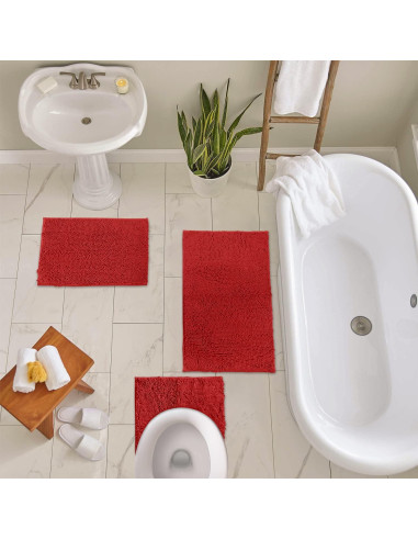 Conjunto de Alfombrillas de Baño LuxUrux Rojo 3 Piezas