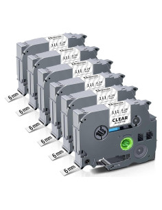 Cinta de Etiquetado Unismar TZe-111 6mm Negro Transparente 6-Pack