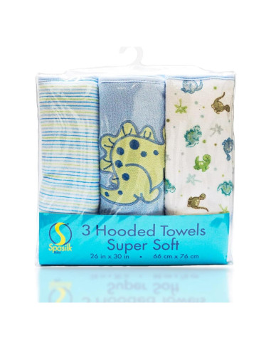 Juego de 3 toallas con capucha Spasilk Baby Dino Azul 66x76 cm