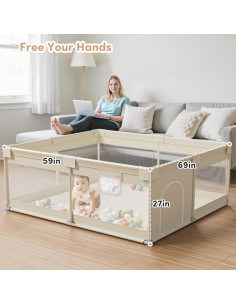 Parque Infantil Mloong 175x200cm Beige - Seguro y Robusto 2