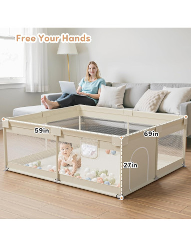 Parque Infantil Mloong 175x200cm Beige - Seguro y Robusto