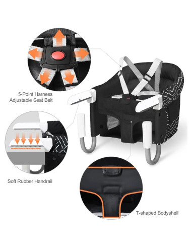 Silla Alta Portátil MTWML para Bebé Clip-On Rayas Negras