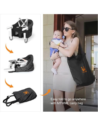 Silla Alta Portátil MTWML para Bebé Clip-On Rayas Negras