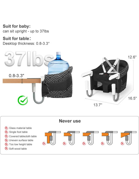 Silla Alta Portátil MTWML para Bebé Clip-On Rayas Negras