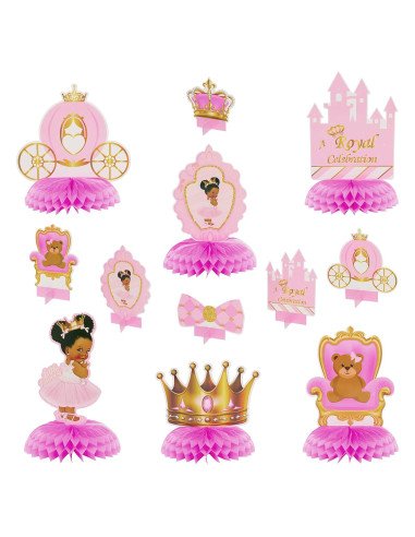 BeYumi 12 Piezas Decoraciones de Mesa Princesa Rosa y Dorado