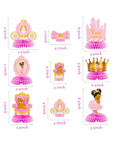 BeYumi 12 Piezas Decoraciones de Mesa Princesa Rosa y Dorado