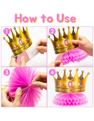 BeYumi 12 Piezas Decoraciones de Mesa Princesa Rosa y Dorado