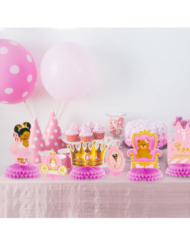 BeYumi 12 Piezas Decoraciones de Mesa Princesa Rosa y Dorado