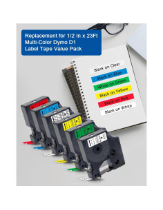 Cinta de Etiqueta D1 Labelwell 6-Pack 12mm x 7m Colores 2