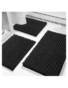 Conjunto de Alfombrillas de Baño Yimobra Negro 3 Piezas Chenille