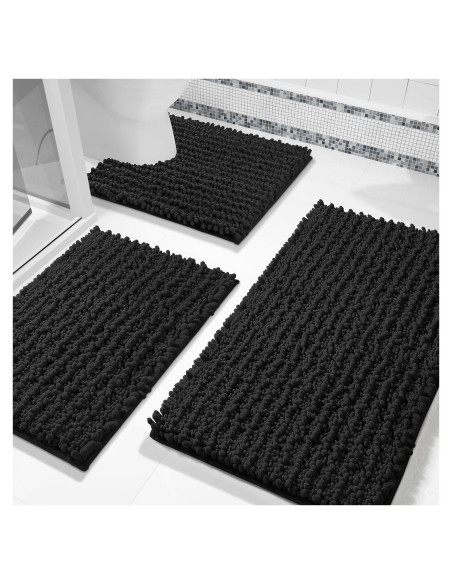 Conjunto de Alfombrillas de Baño Yimobra Negro 3 Piezas Chenille