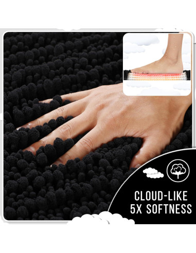 Conjunto de Alfombrillas de Baño Yimobra Negro 3 Piezas Chenille