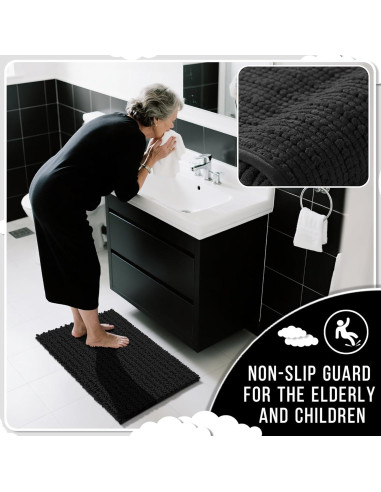 Conjunto de Alfombrillas de Baño Yimobra Negro 3 Piezas Chenille