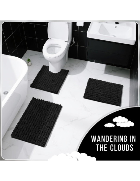 Conjunto de Alfombrillas de Baño Yimobra Negro 3 Piezas Chenille