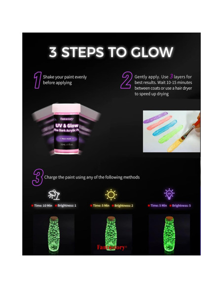 Set de Pintura Acrílica Fantastory que Brilla en la Oscuridad - 10 Colores 30ml