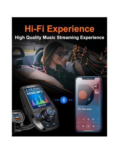 Transmisor FM Bluetooth Guanda RM100 Carga Rápida 18W Negro