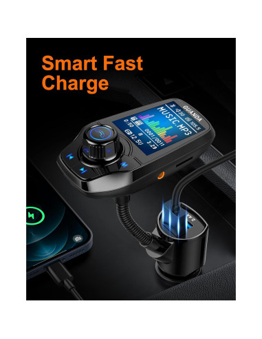 Transmisor FM Bluetooth Guanda RM100 Carga Rápida 18W Negro