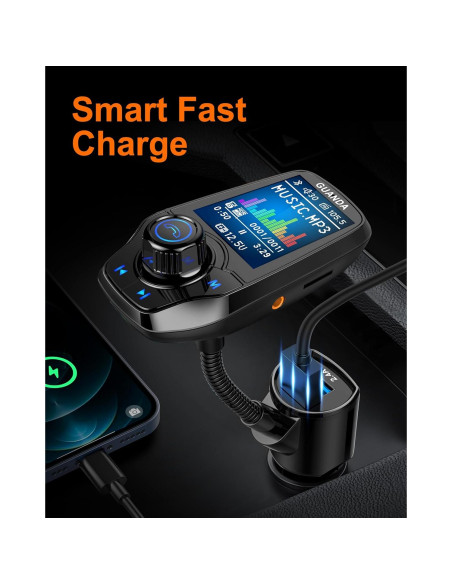 Transmisor FM Bluetooth Guanda RM100 Carga Rápida 18W Negro