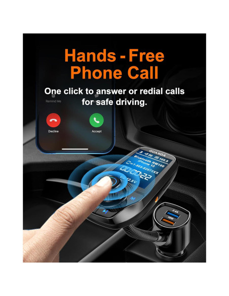 Transmisor FM Bluetooth Guanda RM100 Carga Rápida 18W Negro