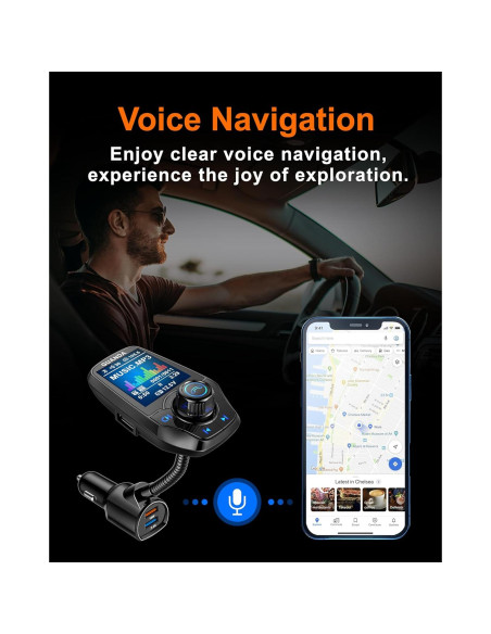 Transmisor FM Bluetooth Guanda RM100 Carga Rápida 18W Negro