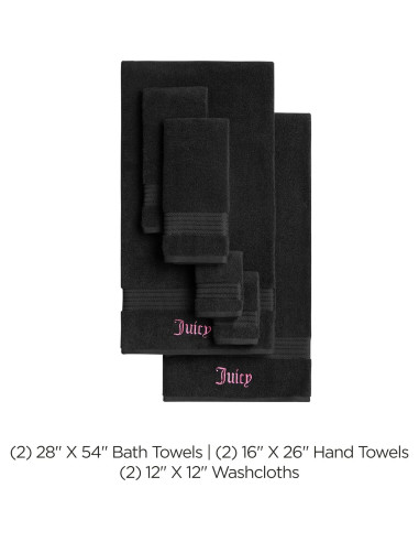 Juego de Toallas de Baño Juicy Couture Alyssa 6 Piezas Algodón Negro