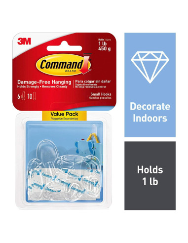 Ganchos Ovalados Command 3M, 6 Ganchos, 10 Tiras, Transparente