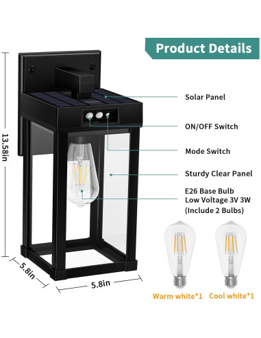 Aplique Solar de Pared AEQ con Sensor de Movimiento 17.3x15.5cm