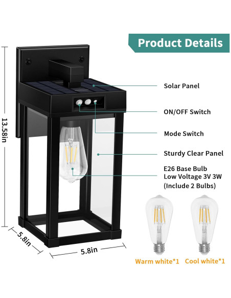 Aplique Solar de Pared AEQ con Sensor de Movimiento 17.3x15.5cm