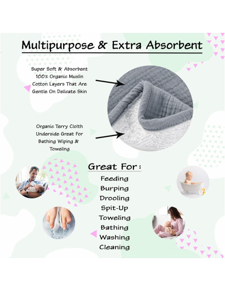 Pañuelo para Eructos Bebé Esquina de Aiden 100% Algodón Orgánico 3 Piezas