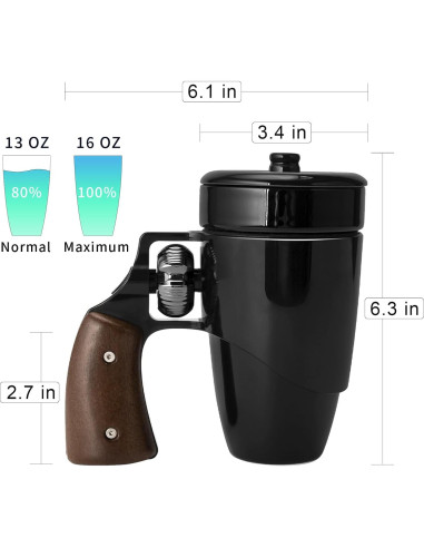 Taza de café cerámica VIREESR revólver 16 oz negra